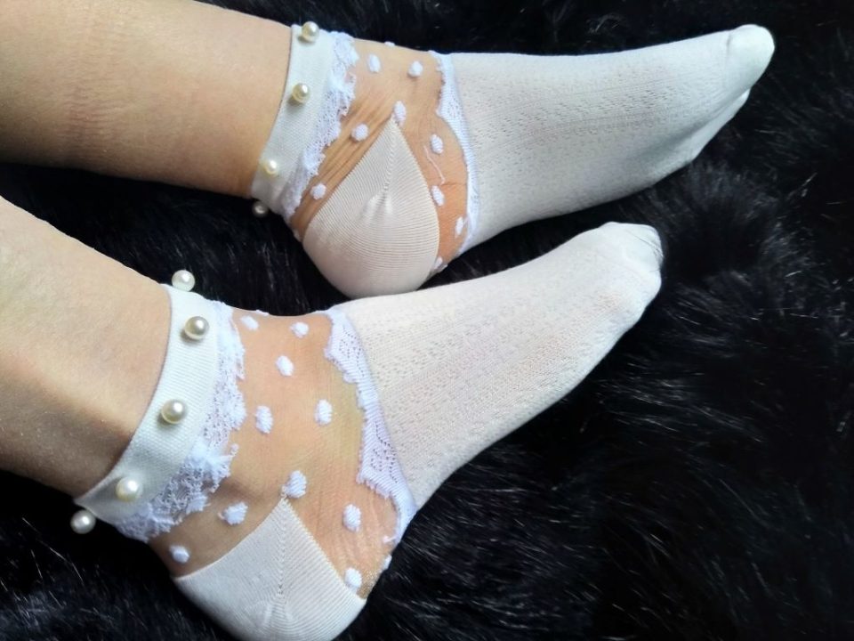 Fairy Pearl Ruffle Frilly Crew Socks Coquette