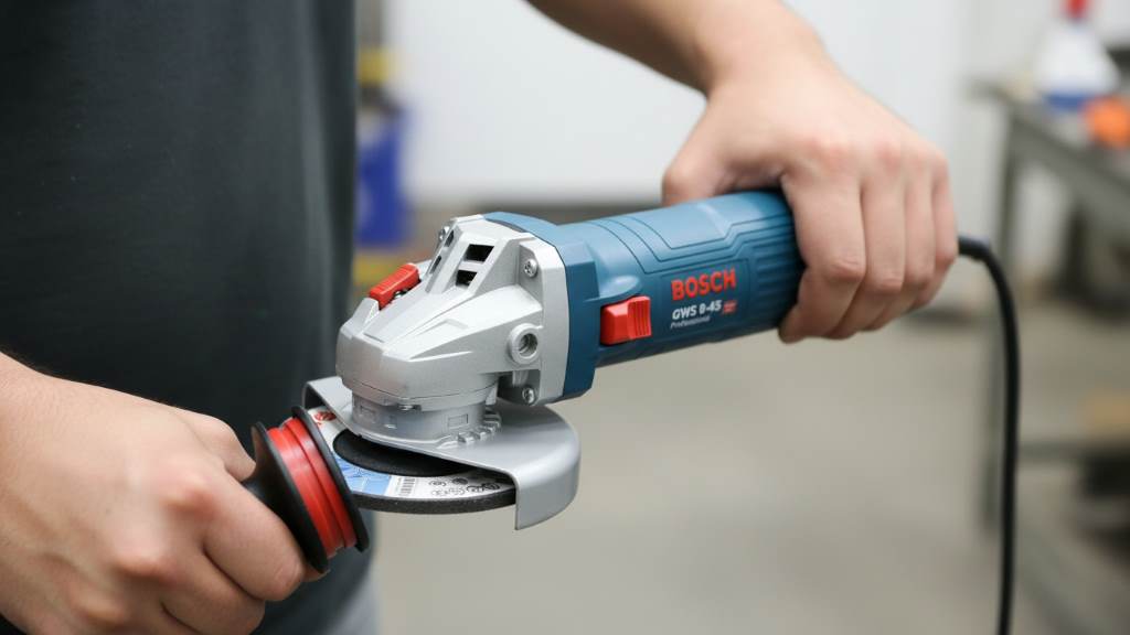 Lightweight Bosch GWS8-45 held comfortably by user