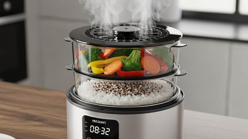 Multifunctional portable rice cooker steaming vegetables and cooking grains
