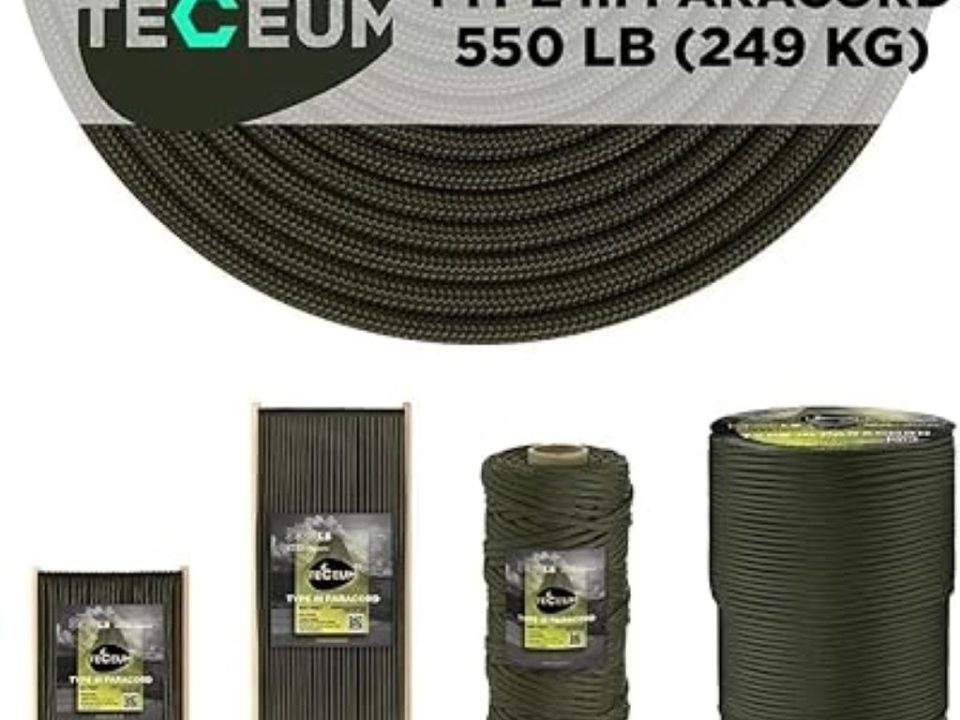 TECEUM 5/32 paracord rope 1000 coiled for camping and survival use.