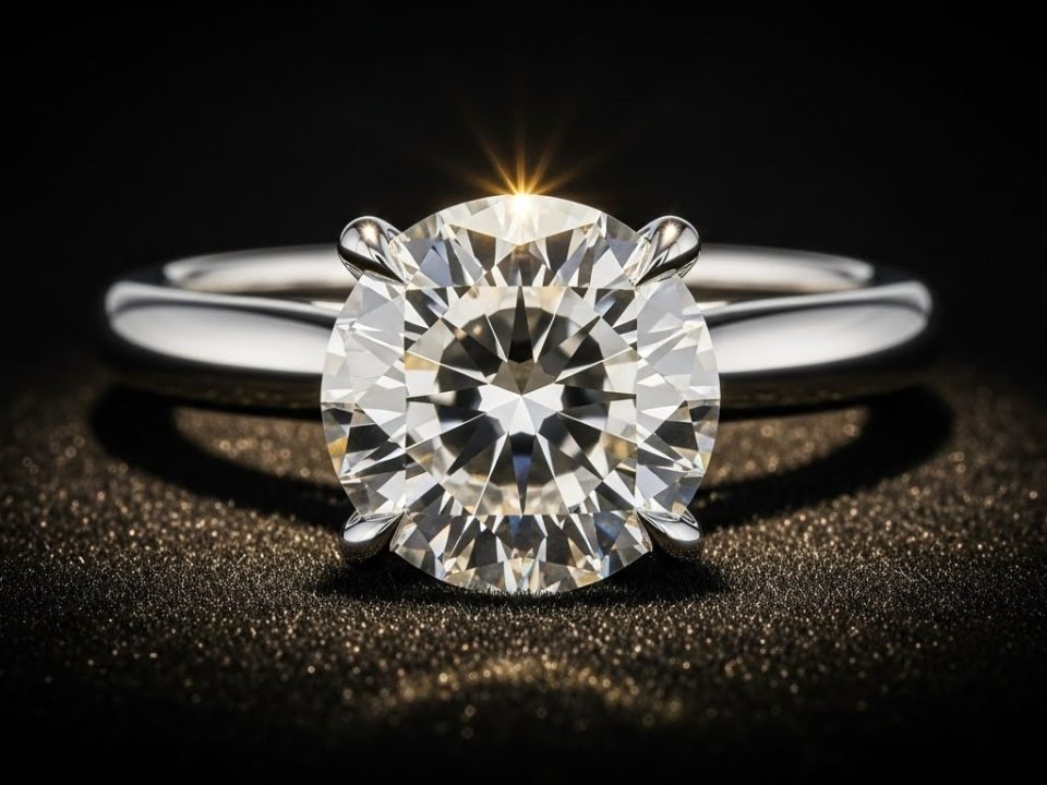 Ideal cut diamond ring sparkling under natural light