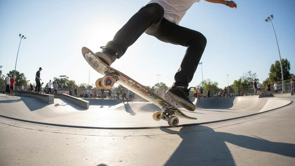 Skateboarder landing an ollie trick at the park using Spitfire wheels for superior control and pop