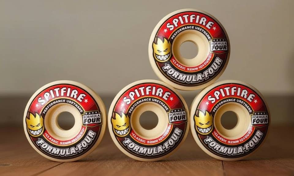 Spitfire Formula Four skateboard wheels showcasing urethane detail and classic shape