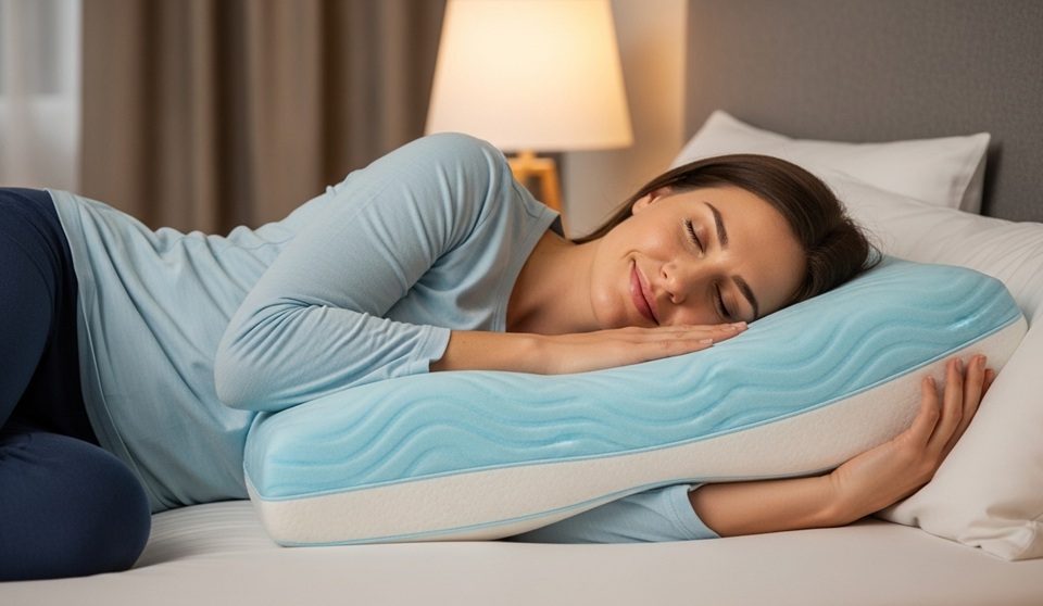 ergonomic cooling pillow supporting side sleeper neck alignment