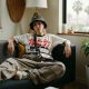 Los Angeles resident wearing relaxed Japanese streetwear indoors
