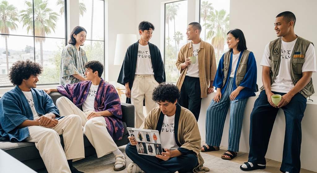 Oversized Japanese streetwear clothing styled for warm weather