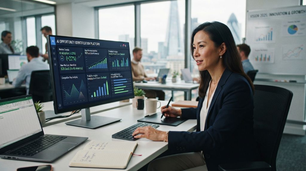 Business owner using AI to identify new opportunities